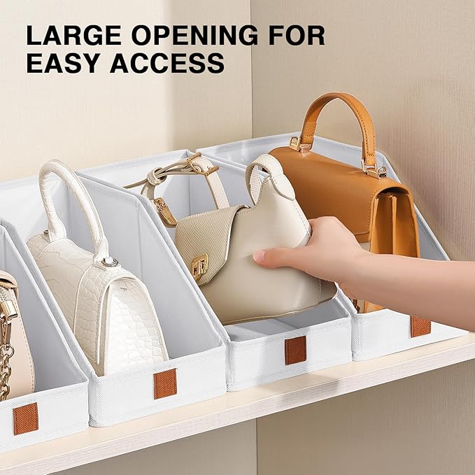 DIMJ Closet Organizers for Purses, Bags & More - Foldable Fabric Cube Storage 6 Pack - White (5.9 x 11.8 x 6.7 in) - Ideal for Shelves, Wardrobe, Bedroom & Office