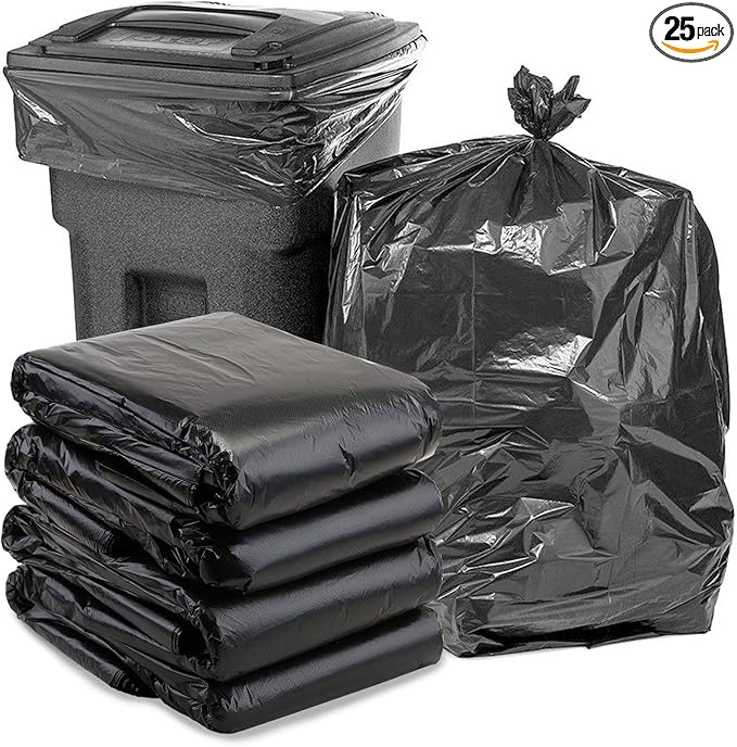 65 Gallon Trash Bags,25 Pieces large Black Heavy Duty Trash Can Liners,Large Size Trash bags Garbage Bags for Indoor and Outdoor