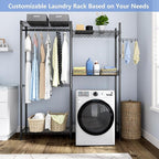 Golpart Over Washer and Dryer Shelves,Laundry Room Storage Organization Clothes Drying Rack,4 Tier Adjustable Height Wire Shelving with Wire Basket,Hanger Rod&Hook,Space Saving Shelf