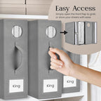4 Pack Bed Sheet Organizer and Storage, Foldable Storage Bed Sheet Organizer for Linen Closet with Viewing Window & Label for Bedding Sheets & Blankets (Queen & King Size) Gray