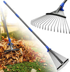 Rake for Leaves: Adjustable Metal Leaf Rake for Lawn, 8-17" Expandable Head, 45” Long Handle,Collapsible Heavy Duty Women Kids Garden Rakes for Yard Pine Needles Mulch Grass Debris Gardening Camping