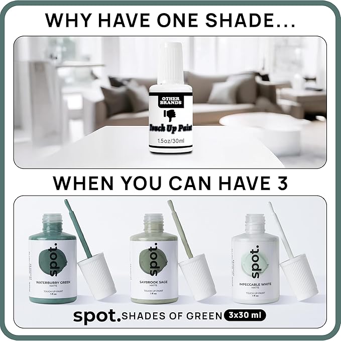 spot. Touch-Up Paint | Matte Finish for Cabinets, Walls, Doors & Furniture | Multi-Tone Green Repair Kit | Quick-Dry, Self-Priming, Low-Odor, Eco-Friendly | No-Sanding or Primer Needed | 3 Pack