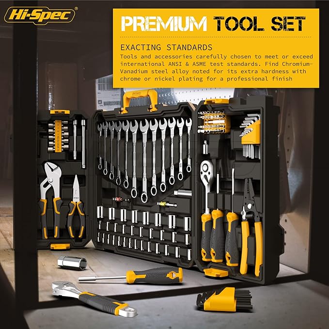 Hi-Spec 124piece Home & Garage Mechanics Tool Set, Socket Wrench Tool Sets for DIY Repairs with Plastic Storage Case