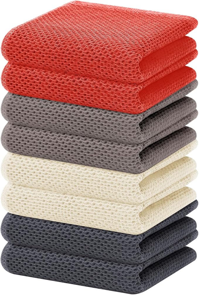 Homaxy 100% Cotton Waffle Weave Kitchen Dish Towels, Ultra Soft Absorbent Quick Drying Cleaning Towel, 13 x 28 Inches, 8-Pack, Multicolor