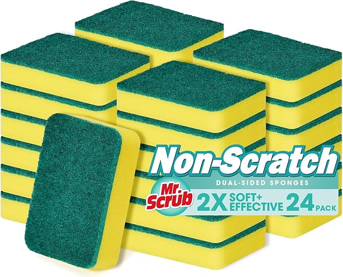 Sponges Kitchen Scrub Dish Sponge Scouring Pad, 24 Pack Cleaning Brush Scrubber Supplies for Soap, Dishwashing Dinnerware Sets Pan Pot Towels Cloth Rags Holder Glass Dishwasher Sink Bathroom