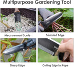 Hori Hori Garden Knife, Garden Tools with Sheath for Weeding, Planting, Digging, 7" Stainless Steel Blade with Cutting Edge, Full-Tang Walnut Wood Handle with Hanging Hole