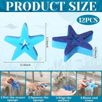 Tioncy 12 Pack Summer Starfish Kitchen Sponges Bulk Dual Sided Scrubber White Blue Starfish Sponges Dishwashing Kitchen Cleaning Accessories for Funny Christmas Household Supplies