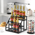 Coffee Syrup Rack Organizer, Spice Racks, Syrup Bottle Holder Stand for Coffee Bar, 3-Tier 12 Bottles Storage Shelves for Syrup, Wine, Dressing for Kitchen Countertop, Black
