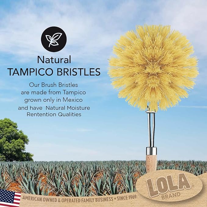 Lola Products - The Original - Tampico Vegetable & Dish Wood Brush, 3" Head, Sustainable, Tampico Bristles, Easy Head Only Replacement, 1 Pack