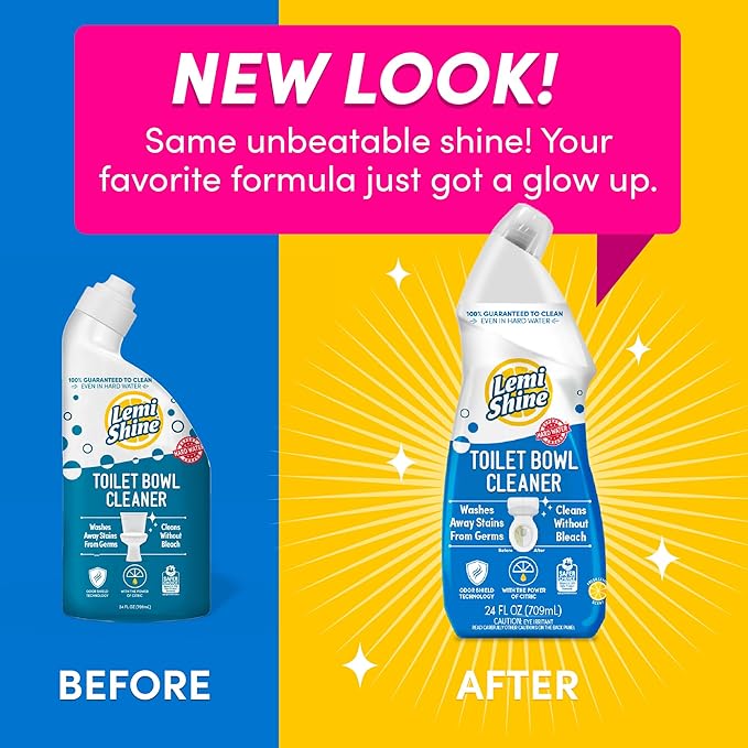 Lemi Shine Toilet Bowl Cleaner, Bleach-Free, Removes Tough Stains and Odor, Award-Winning (24 oz., 3 pack)
