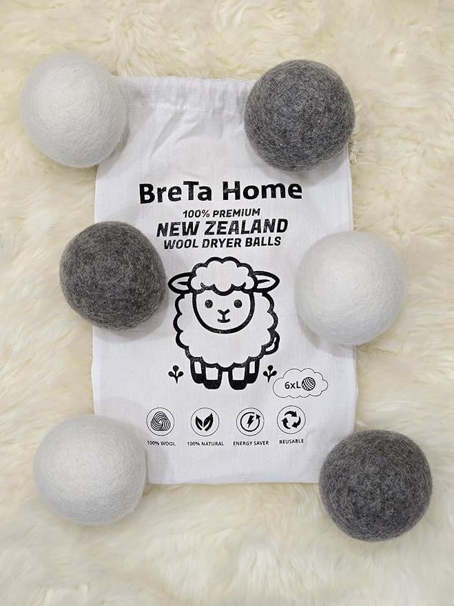 Wool Dryer Balls XL 6-Pack – Organic 100% New Zealand Wool, Reusable, Saves Drying Time, Reduces Wrinkles