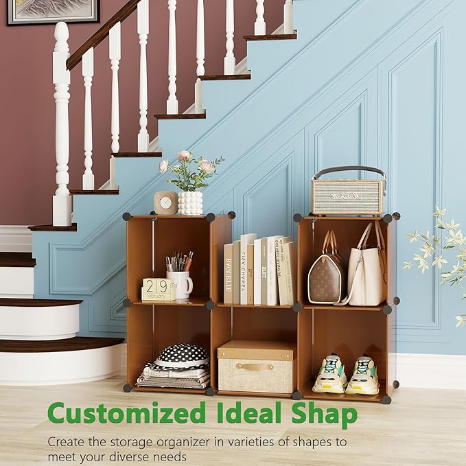 C&AHOME Cube Storage Organizer, 6-Cube Shelves Units, Closet Cabinet, DIY Plastic Modular Book Shelf, Ideal for Bedroom, Living Room, Office, 36.6" L x 12.4" W x 36.6" H Cocoa UPCS06C