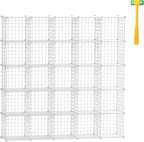 TUMUCUTE Cube Storage Organizer, Metal 25-Cube Shelves Bookshelf, Portable Closet Clothes Organizer for Bedroom, Home, Office, White