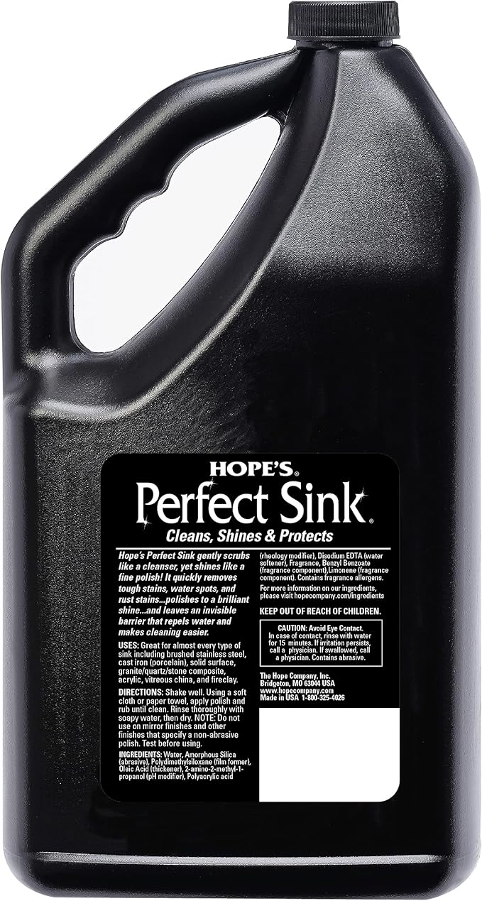 HOPE'S Perfect Sink Cleaner and Polish, Restorative, Water-Repellant, Removes Stains, Ideal for Brushed Stainless Steel, Cast Iron, Porcelain, Corian, Composite, Acrylic, Value Size