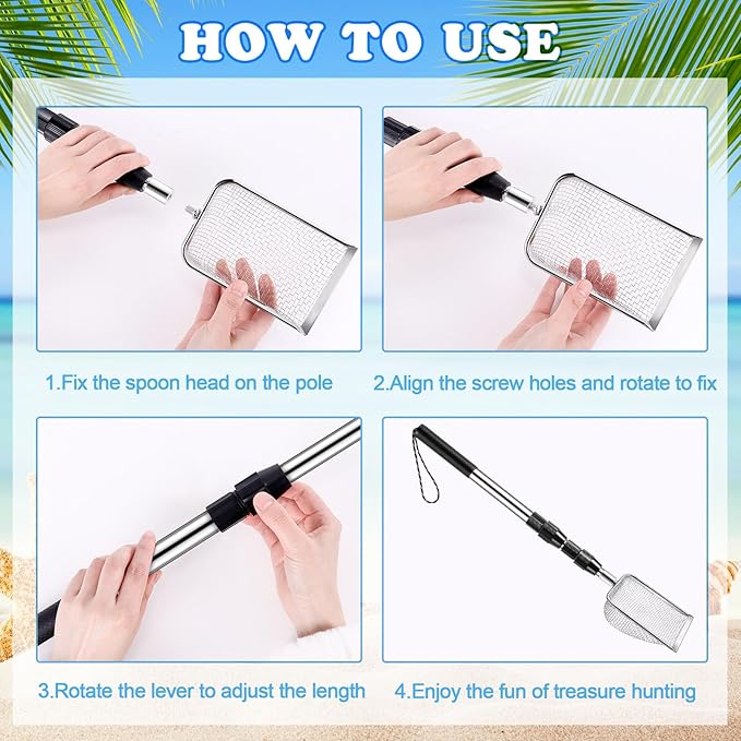 POILKMNI New Upgraded 2 Pcs Shark Tooth Sifter, Beach Sand Sifter, Sand Scoop Shell Scooper for Beach Scoop Shovel Sifter Tool for Picking Up Shells, Shark Tooth Sifter Dipper