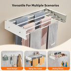 Clothes Drying Rack 31.5 inches Foldable Wall Mount Laundry Rack Folding Indoor Drying Rack Clothing Collapsible Hidden Space Saver with Wall Template 5 Rods White