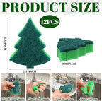 Tioncy 12 Pack Christmas Tree Kitchen Sponges Bulk Dual Sided Scrubber Sponges Dishwashing Non Scratch for Kitchen Accessories Dish Scouring, Green