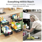 Under Sink Organizer, 2 Pack 2 Tier Pull out Cabinet Organizer Baskets with Mesh Sliding Drawers, Slide out Sink Storage Shelves for Home, Kitchen, Bathroom, Pantry, Office Organizers and Storag,Black