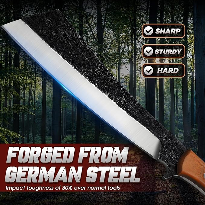 Freelander Japanese Style High Carbon Steel Machete with Red Sandalwood Ergonomic Full Tang Handle and Wood-Leather Sheath, for Camping, Hiking, Yard Work, and Survival,Christmas Gifts for Men Women