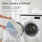 JMvicyroam 65L Extra Large Blanket Basket for Living Room - Woven Cotton Rope Laundry Hamper with Reinforced Handles - Storage Bin for Pillows, Comforters & Toys - Machine Washable,White&Blue