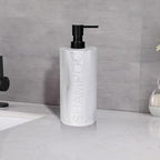 Matte White Shampoo Dispenser Modern Refillable Pump Bottle with Embossed Text, Durable Resin Construction for Bathroom and Kitchen