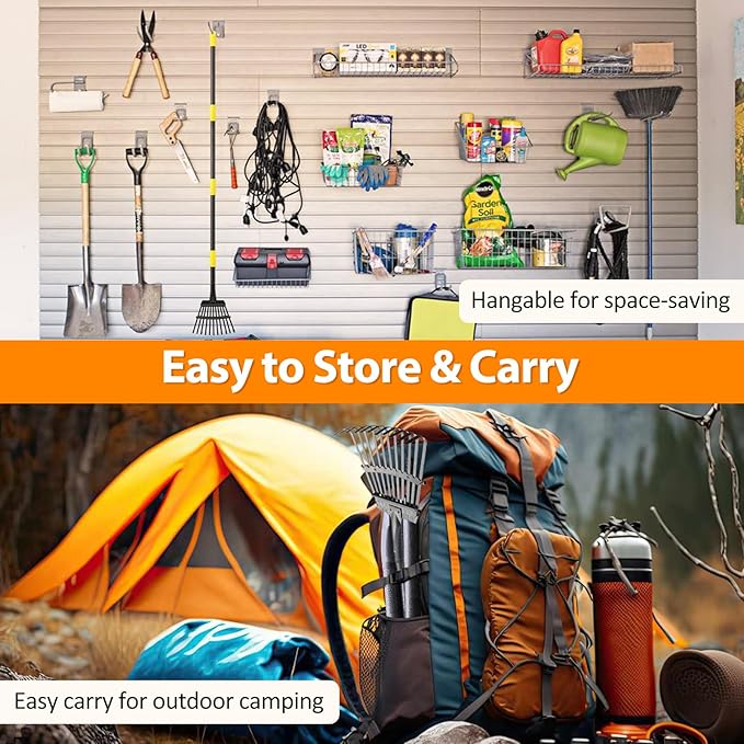 Garden Rake for Leaves, 65 inch Long Rake, 11 Tines Small Narrow Rake, Heavy Duty Metal Leaf Rakes with Adjustable Steel Handle for Lawns Yard Flower Bed Grass Mulch Shrub Camping Gardening