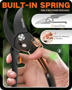 8.5" Pruning Shears for Gardening, 【Unique Stepless Handle Opening】Professional Bypass Garden Clipper for All Hands, SK5 Steel Blades, Heavy Duty Ergonomic Plant Pruners for Branch