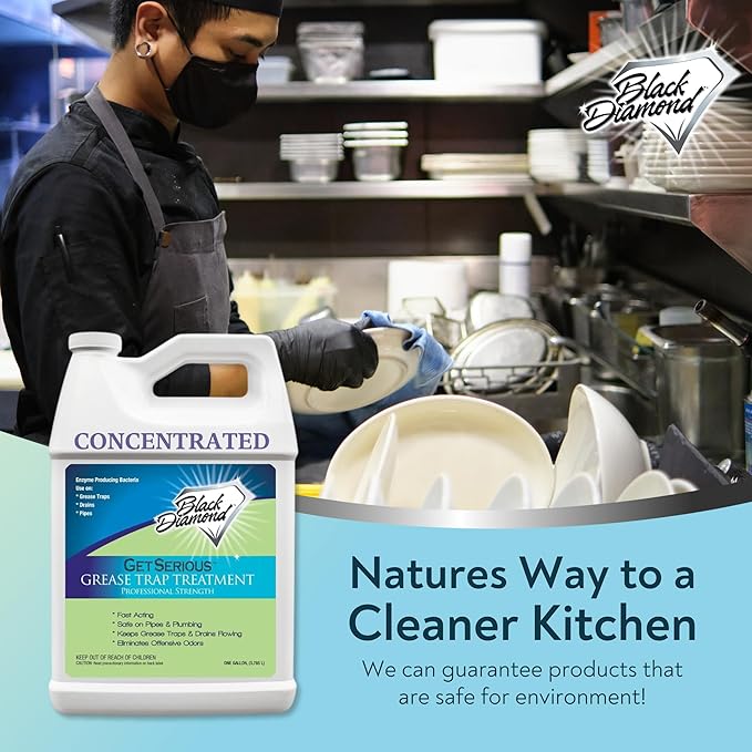 Black Diamond Stoneworks GET SERIOUS Grease Trap Treatment. Commercial Enzyme Drain Opener, Odor Control, Enzyme for Grease Trap Cleaner, and Maintenance. Eliminates Build-Up, Odor, and drain grease.