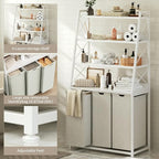 Herture Laundry Basket, 3 Section Laundry Hamper with 4 Tiers Shelf, Pull-Out and Removable Laundry Bags, Large 3 x 15.87 Gallons, for Laundry Room Bathroom White PF05XLW