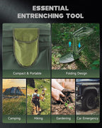 18.1" Military Style Foldable E-Tool, Small Compact Lightweight Survival Shovel, Entrenching Tool for Off Road, Folding Spade Collapsible Shovel for Camping, Hiking, Digging, Gardening, Green