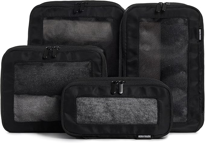 Compression Packing Cubes for Travel - Luggage Organizer Bags - Double Zipper Packing Cubes for Suitcases (4-Pack, Black)