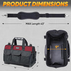 TICONN Heavy Duty Tool Bag with Multi-Pockets, Portable Tool Box Organizer Storage Bag, with Adjustable Shoulder Strap and Ergonomic Handle (Red, 16" Molded Base)