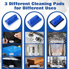 Handled Bath Scrubber Set 3 Pcs Non-Scratch Bathroom Scrubbing Pads with 1 Pc Handle, Reusable Cleaning Sponge Scrub Brush for Cleaning Shower Tile Bathtube Sink Spas Tubs Swimming Pool Step