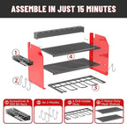 Heavy Duty Drill Holder & Power Tool Organizer Wall Mount, Metal Cordless Tool Organizer for Cordless Drill, Accessory Holder Rack (3L4D WITH CHARGING STATION (RED), With Charging Station)