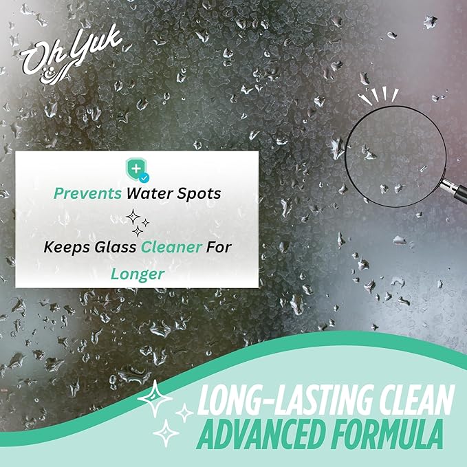 Oh Yuk Glass Cleaner Spray – 24 oz Bottle | Streak-Free Finish, Removes Water Spots, Residue & Fingerprints from Windows, Mirrors & Glass | Vegan, Formulated & Made in USA