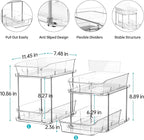 Delamu 2 Sets of 2-Tier Clear Under Sink Organizers and Storage, Multi-Purpose Stackable Bathroom Cabinet organizers, Pull Out Kitchen Pantry Organization and Storage with Dividers