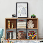 Storage Cube Organizer with Clear Window, Linen Collapsible Storage Boxes with PU Handles, Cube Storage Bins for Shelf, Closet, Cabinet, Bookcase (10.5x10.5x11, Gray)