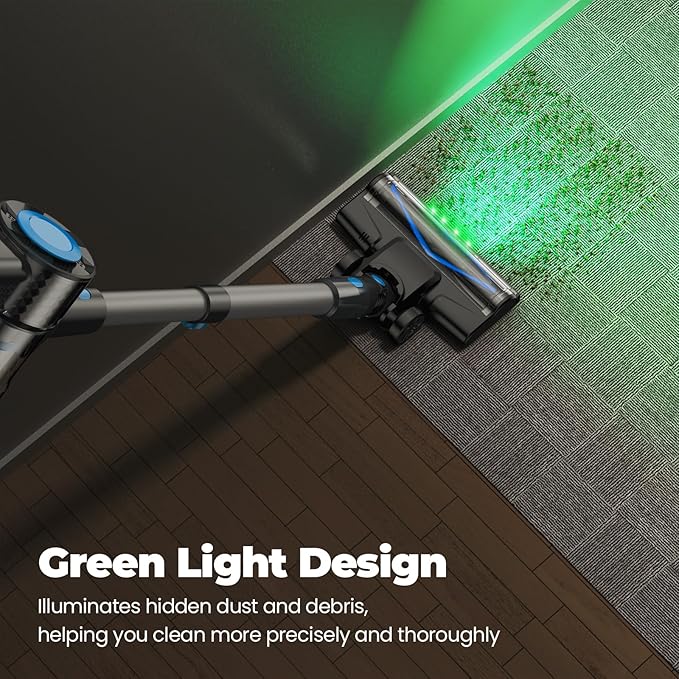 Cordless Vacuum Cleaner, Powerful Lightweight Stick Vacuum with Self-Standing, Anti-Tangle, 8-in-1 Rechargeable Vacuum Cleaners for Home, Hardwood Floors, Carpet, Pet Hair (Blue)