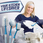 Dish Brush Set of 4 - Kitchen Scrub Brushes with Non-Slip Long Handle for Cleaning, Scrubber, Dishwashing, Dishes, Bottles, Straws, Cups, Pots & Sink, Blue