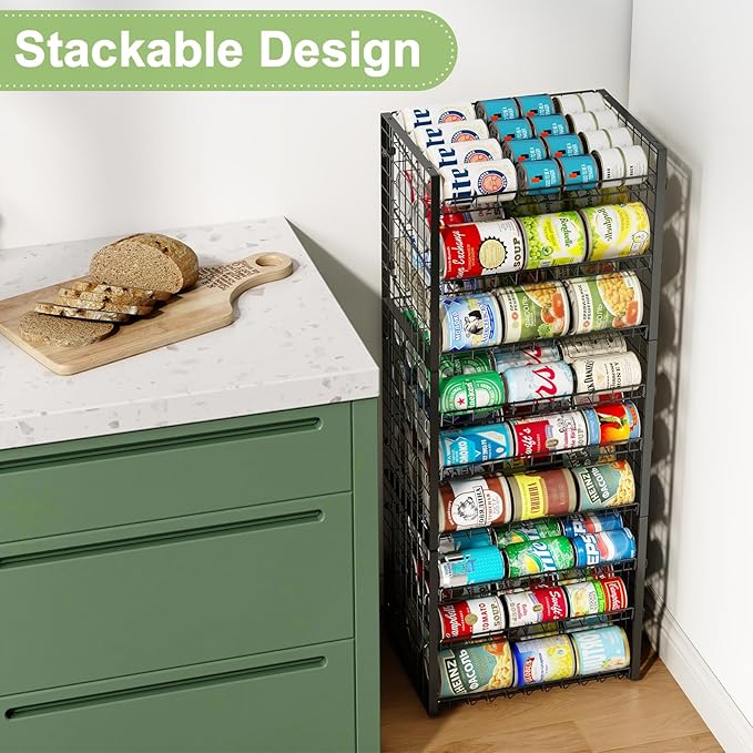 JKsmart 3-Tier Stackable Can Rack Organizer for Pantry, Adjustable Can Storage Holder for Various Ounces of Canned food Soda Drinks, Can Dispenser for Kitchen Cupboard Cabinet, 2 Pack