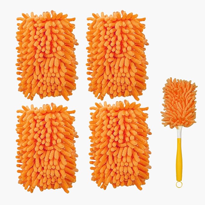 Reusable Duster Refill Compatible with Swiffer Hand Duster - 360 Heavy Duty Microfiber Duster Refills - 4 Pack for Ceiling Fans, Furniture, and Electronics (Orange,Handle is Not Included)