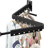 Wall Mounted Clothes Hanger,Clothes Drying Rack,Laundry Drying Rack,Clothes Rack,Laundry Rack Wall Mount,Retractable Collapsible Drying Rack Clothing (Windproof Holes,with Clips),Black