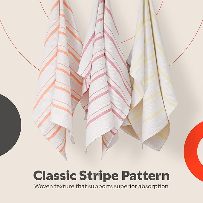 Zeppoli Classic Kitchen Towels - 6 Pack 100% Natural Cotton Towel Set, Reusable Wash Cloths, Absorbent Dish Towels, Machine Washable Hand Towels, Kitchen Essentials, 20” x 28” - Pastel VAR