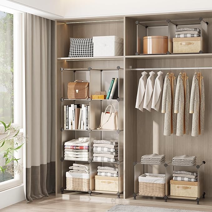 AWTATOS Cube Storage Organizer, 16 Cube Closet Organizer, Stackable Storage Cube Shelves, DIY Portable Closet Clothes Organizer Shelving for Bedroom, Closet, Wardrobe, Bathroom, Translucent