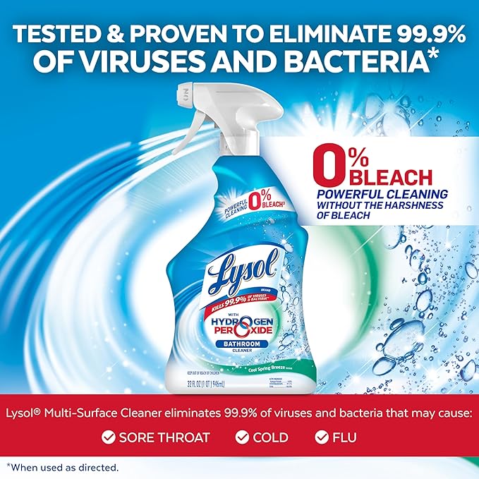 Lysol Bathroom Cleaner Spray, For Cleaning and Disinfecting, Bleach Free (Contains Hydrogen Peroxide), Cool Spring Breeze Scent, 32oz