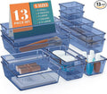 StorMiracle 13 PCS Drawer Organizer Set, 5 Varied Size Bathroom and kitchen Drawer cabinet organizer Trays, Clear Storage Bins for Makeup, Jewelry, Utensils and Gadgets, Dark Blue
