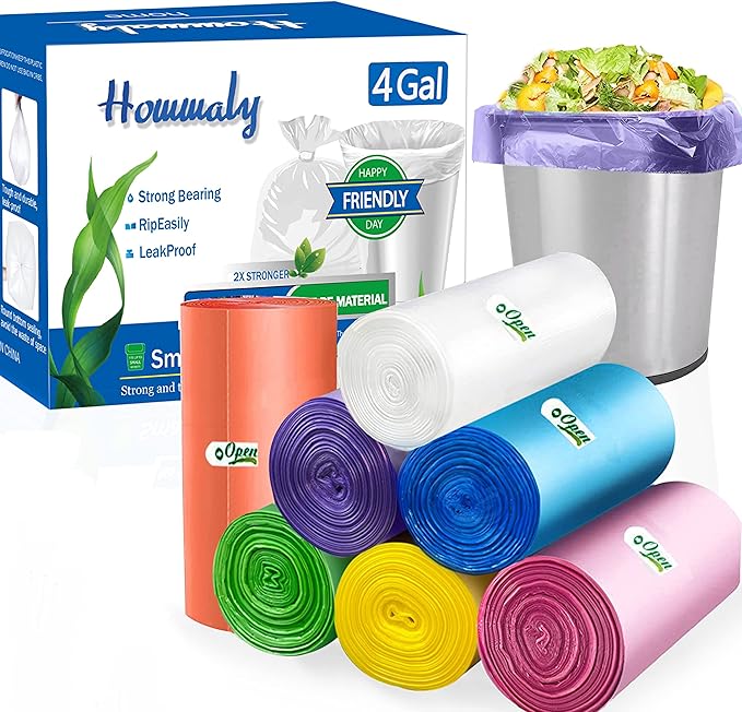 Hommaly 4 Gallon Small Trash Bags, 350 Count, Multicolor, Strong, Leakproof, 18 x 20.5 in