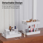 TECBOT 3 Tier Metal Rolling Cart with Wheels, Utility Storage Cart with Handle and Lockable Casters, Storage Basket Organizer Shelves, Easy Assemble for Kitchen, Living Room, Office, Nursery, White