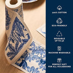 Botanicals Cocktail Napkin Roll of 50 | 100% Cotton Quick Dry Reusable | Perfect for Home, Dining, Birthday, Gifts | Blue and White, 4.5W X 4.5L