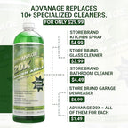 Advanage 20X All Purpose Cleaner Concentrate – Green Apple Eco-Friendly Heavy Duty Degreaser, Multisurface Cleaner for Bathroom, Kitchen, Floors, Household Cleaning Supplies, Made in USA, 32 Fl Oz